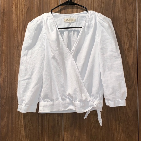 Madewell Tops - Madewell White Linen Wrap Tie Front Crop Top